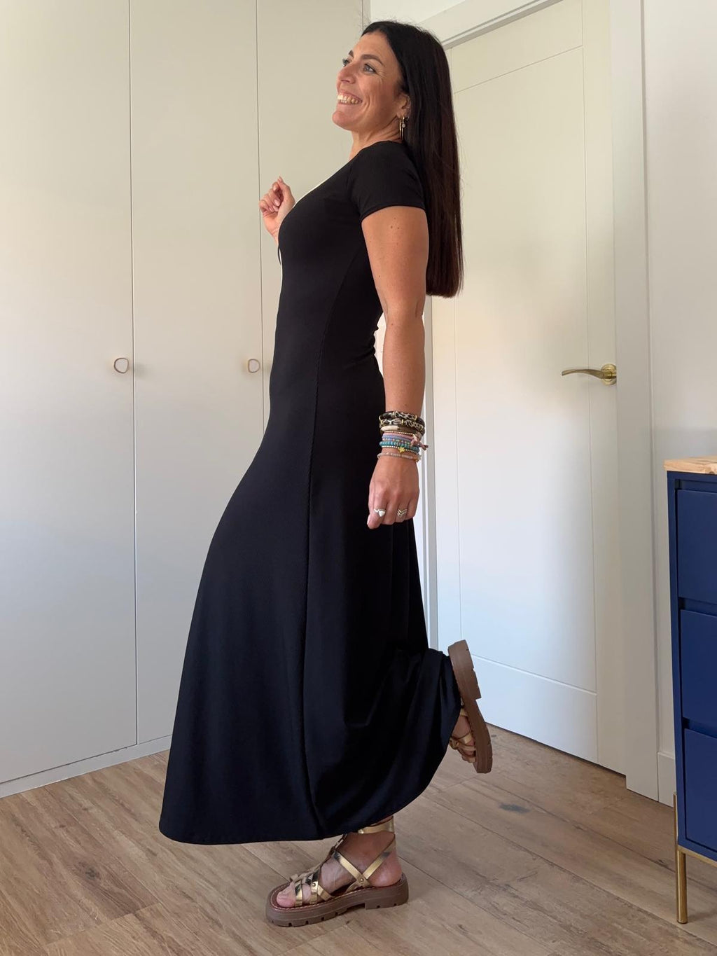Vestido Largo Bicolor Manga Corta (+Colores)